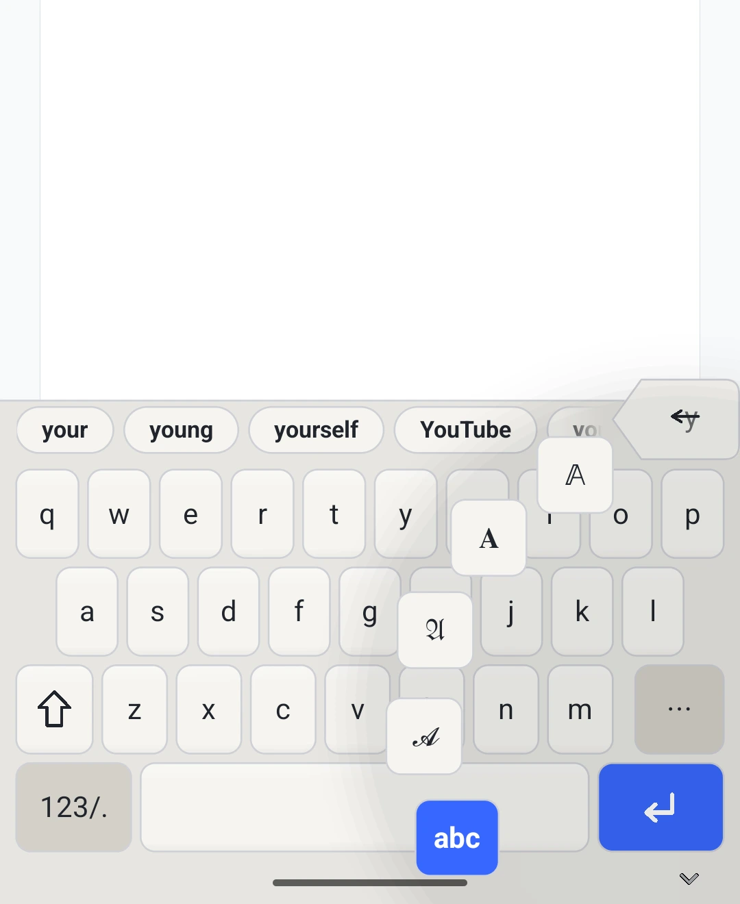 Tact writing script picker with alternate letter styles.